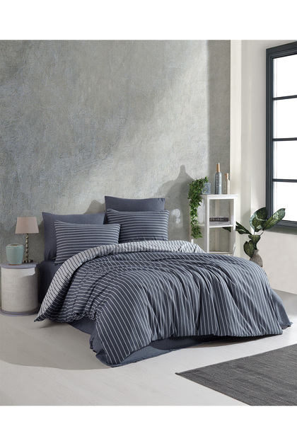 Double Striped Cotton Satin Duvet Cover Set - 200 X 220 cm (Without Sheets)