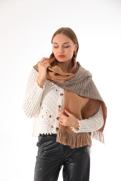 Double Sided Soft Textured Light Brown Shawl Scarf
