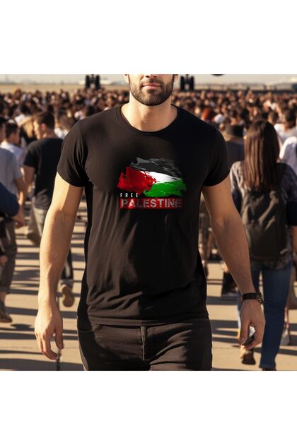 Free Palestine Design Printed Crew Neck 100% Cotton T-Shirt