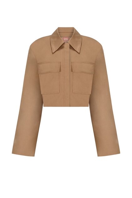 Camel Renk Koton Crop Ceket