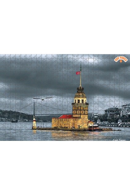 İstanbul'un Incisi Kız Kulesi Dekoratif Çift Katlı Çerçeveli Asılabilir Ahşap Puzzle 500 PARÇA 50X30