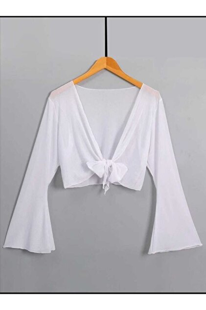 Women's Spanish Sleeve Tied Long Sleeve Style Bolero White Blouse