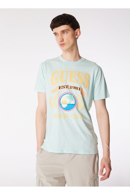Bisiklet Yaka Baskılı Krem Erkek T-Shirt M4GI57K9RM1F7PD_SS BSC BEACH CLUB T