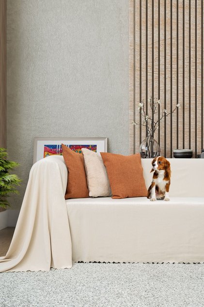 Koltuk Örtüsü | Çekyat Örtüsü | Koltuk Şalı 175x300 Mikrofiber Şönil Çift Taraflı Kaymaz | Krem