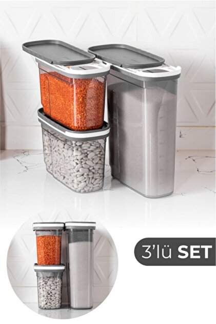 Vienev Foly 3'lü Sürgülü Kapaklı Erzak Saklama Kabı 2.7 Litre(1x