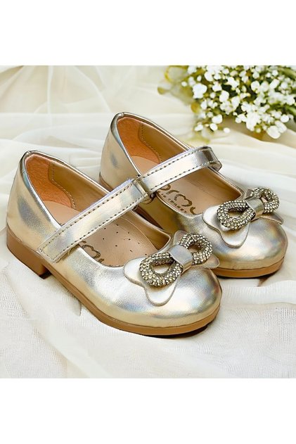 Girl's Orthopedic Ballerinas with Bow and Stone Detail
