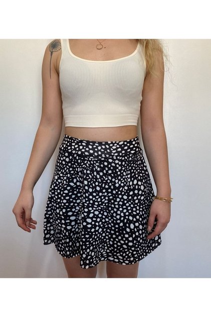 Black Polka Dot Summer Short Skirt with Elastic Waist