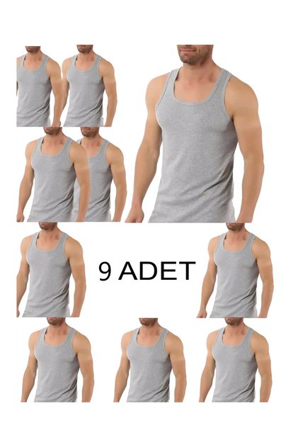 9-Pack Men's Gray Undershirts 100% Cotton Combed Melange Classic Cut Comfortable Basic Economical Giant Set (Gray Undershirt Pack)