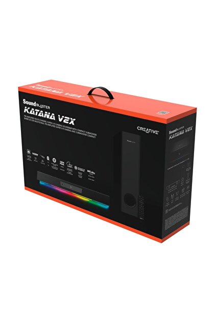 CREATIVE Sound Blaster Katana V2X 5.1 Multicanal Gaming Soundbar com subwoofer compacto, potência máxima de 180 W, design de driver tri-amplificado, tecnologia Super X-Fi e iluminação RGB