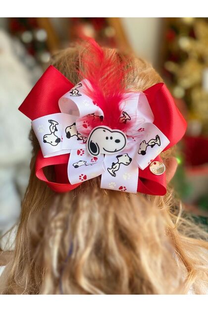 Special Design Furry Dog Bow Luxury Buckle Clip Snoopy Red White