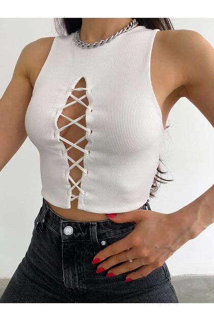 Women's Blouse - Crew Neck - Low-Cut Chest - Camisole Crop Blouse