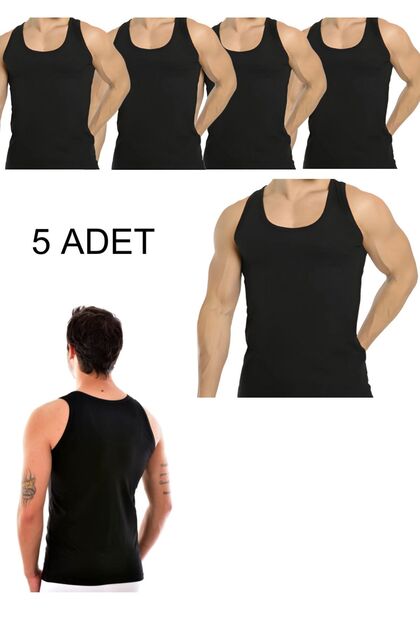 5-Pack Black Men's Undershirts Combed Cotton Lycra