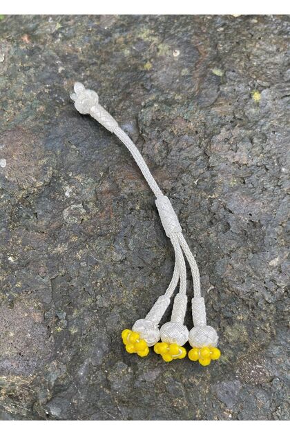 Three Hanging Silver Kazaziye Colorful Bead Detailed Rosary with Tassel
