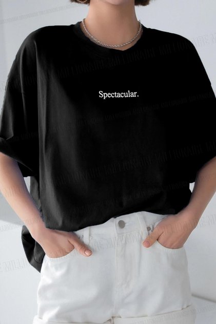 Women's Black Spectular Printed Oversize T-Shirt