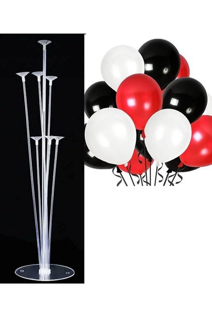 7 Balloon Stand and 10 Pcs Red, Black and White Balloon Set