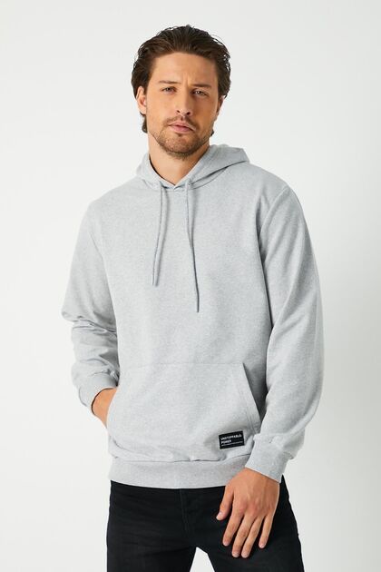 Men's Gray Basic Hooded Regular Fit Regular Cut 2 Thread Fabric Casual Sweatshirt Cmre49