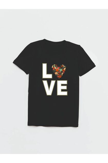 Hearted Love Printed Girls' T-Shirt