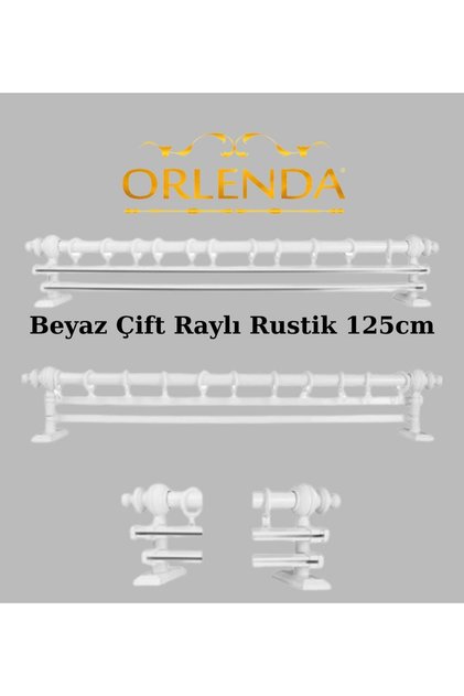 White Wooden Headed Aluminum Pipe Rustic Curtain Hanger Double Rail 125 Cm