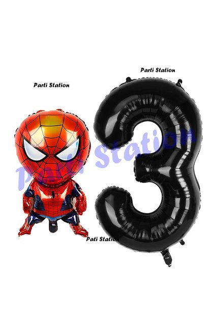 Spiderman 3 Years Old Balloon and Black Number Balloon Birthday Party Set Spiderman Balloon Set