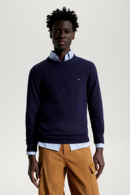 Men's Brand Logo Cotton Navy Blue Sweater Suitable for Daily Use Mw0mw28046-dw5