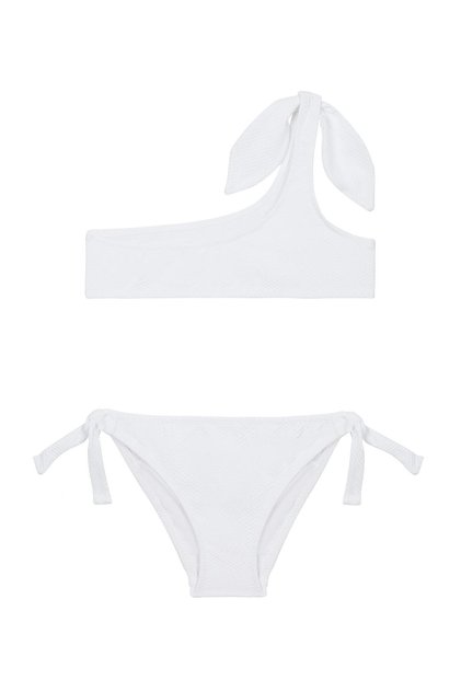 Girl's One-Shoulder White Bikini Set