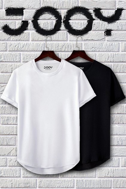 Unisex Siyah Beyaz Oval Kesim Tshirt 2'li Set