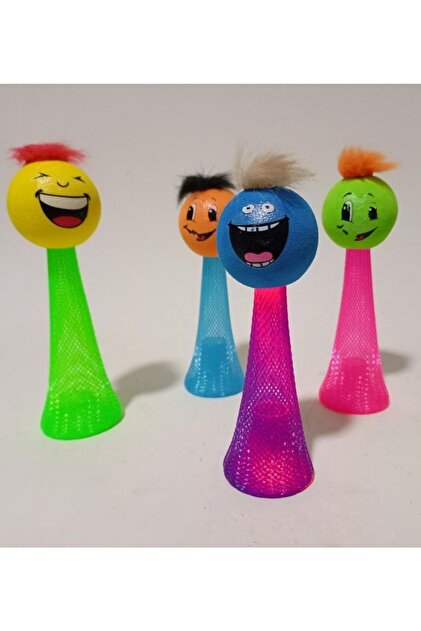 abnturk 4 Adet Fırlayan Surat Çok Renk Işıklı Bas Fırlat Zıpzıp