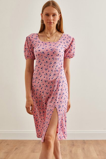 Women's Pink Slit Back Low-Cut Mini Dress Elb- 19002181