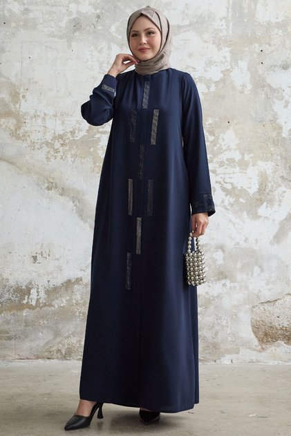 Dark Blue Robe with Hidden Patches and Stones