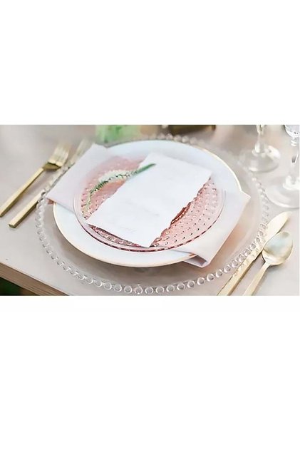 Glass Handmade Bead Detailed Glass Supla Serving Plate 1 Piece 34 Cm