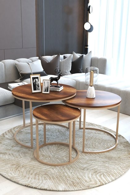 Giant Lüks 3'lü Orta Sehpa Modern Cappucino Barok