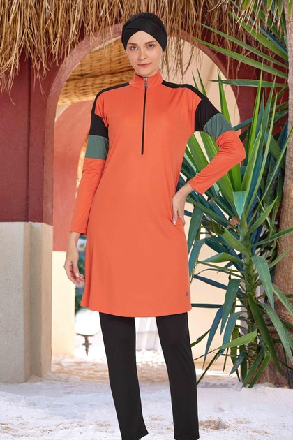 Lycra Fabric Sports Model Full Hijab Swimsuit with Half Zipper on the Front