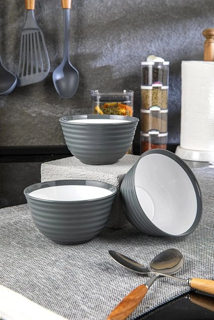 3 Pieces No2 Gray Sahara Plastic Bowl and Snack Bowl 1.2 liters
