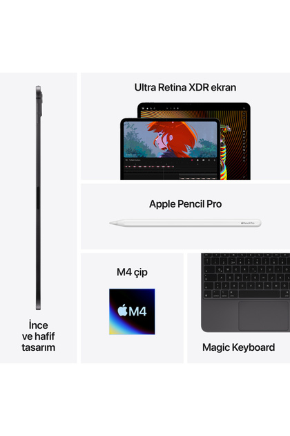 Apple iPad Pro M4 13 inç Wi-Fi 2TB Uyumlu Standard Cam (MVX93TU/A