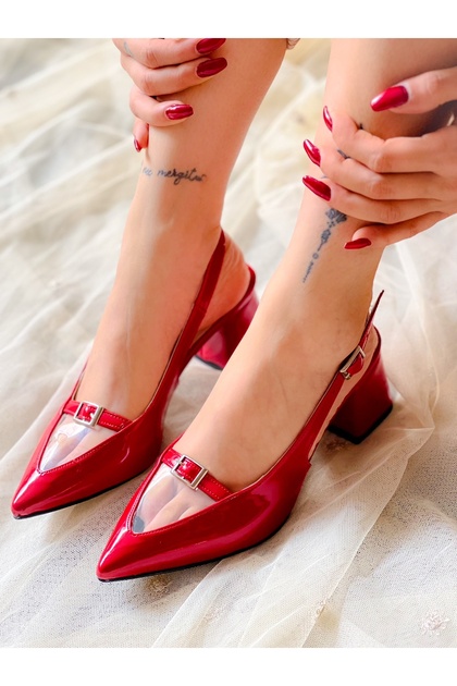 irmona ALICE Red Patent Leather Buckle Transparent Detailed Sandals Shoes-  Trendyol