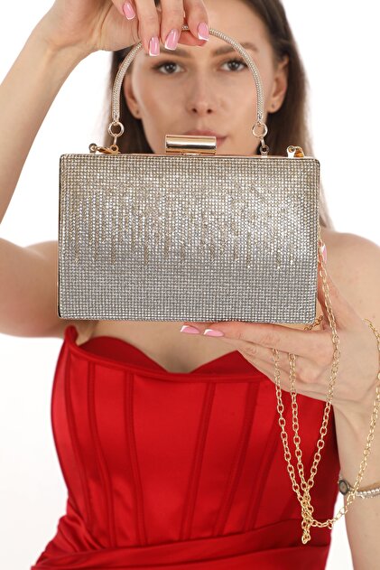 womenacs Double Color Jewelled Gold Silver Evening Dress Clutch - For Hand,  Night, Wedding and Engagement- Trendyol