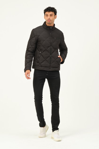 Hscstore Men's Zippered Pocket Detailed Black Coat - MINAS