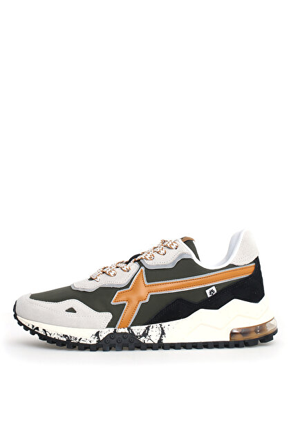 W6YZ Beyaz - Haki - Turuncu Erkek Süet + Tekstil Sneaker BREEZE-M