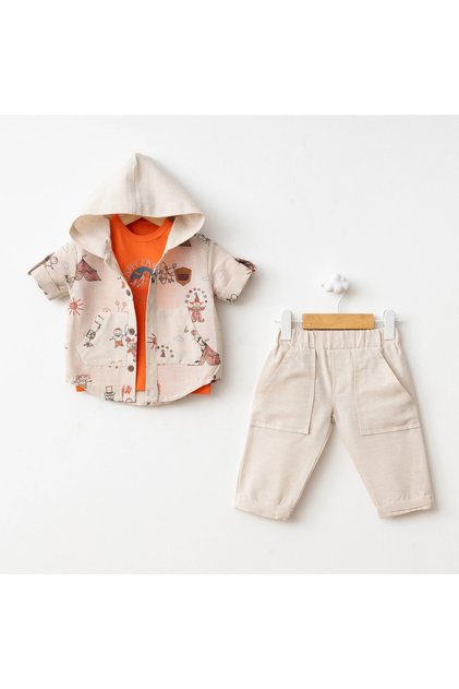 Tent Print Short Sleeve Shirt Set Orange