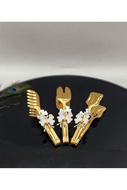 Triple White Butterfly Tongs Set Gold