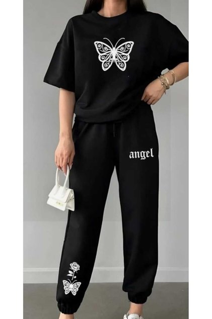 طقم بنطلون رياضي صيفي Angel بطبعة فراشة