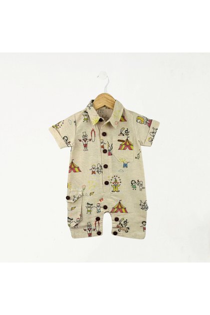 Tent Print Short Sleeve Jumpsuit Yellow