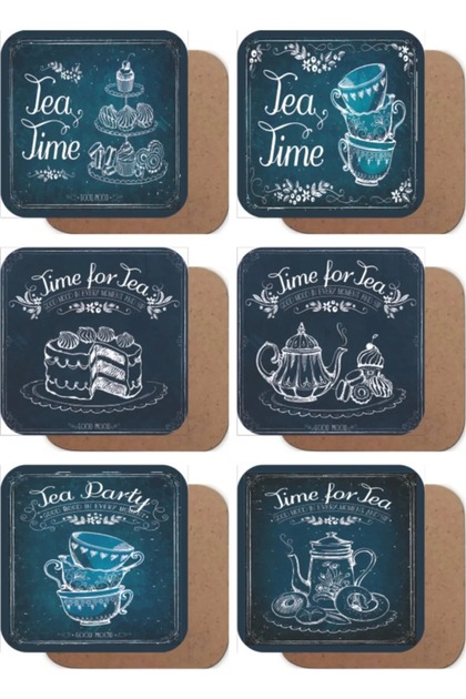 Tea Time Vintage Style 6-Piece Retro Wooden Coaster Set