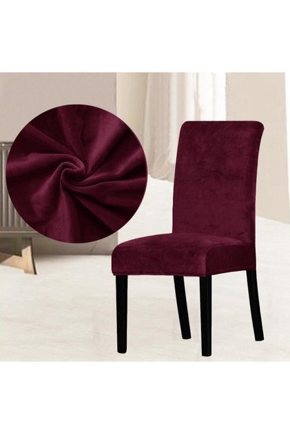Claret Red Width Lycra Elastic Velvet Fabric 6-Piece Chair Cover