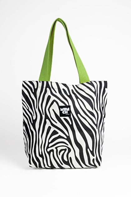 MUNCH İstanbul Zebra Desenli Körüklü Keten Bez Çanta Tote Bag