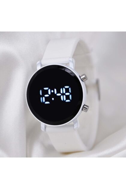 White Case Trend Model Led Women's Wristwatch with White Silicone Cord Su-106