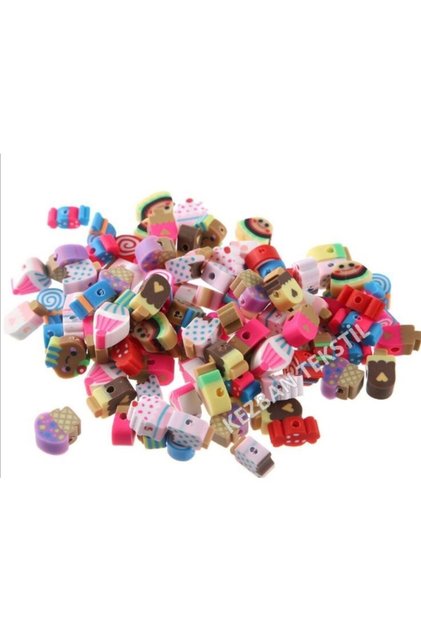 25 Pcs Polymer Clay Fimo Mixed Cupcake, Cake, Ice Cream Figure Beads, Jewelry Making