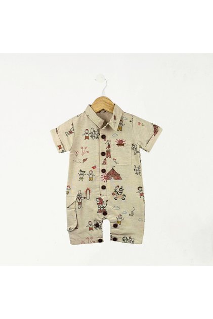 Tent Print Short Sleeve Jumpsuit Red