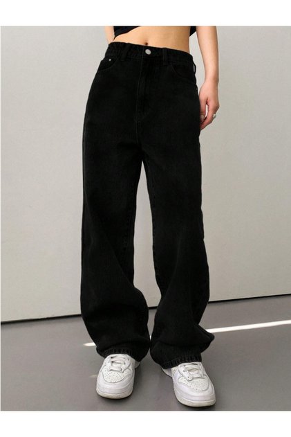 Women's High Waist Black Palazzo Jeans Black Loose Jeans