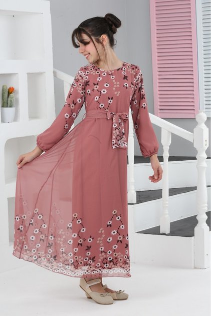Girl's Long-Length Chiffon Lined Hijab Dress